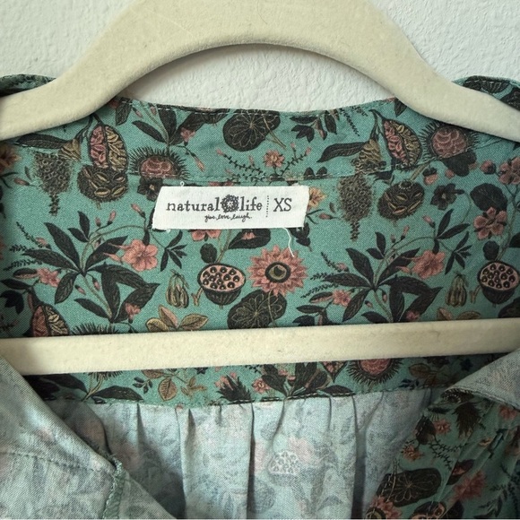 Natural Life Dara V-Neck Tunic Dress Sage & Black Floral Border pattern XS - Picture 5 of 10